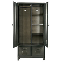 Pegane Armoire avec 2 portes et 2 tiroirs en métal, coloris noir - Dim : H 190 x L 90 x P 50 cm