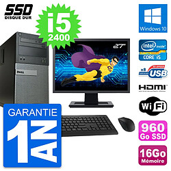 PC Tour Dell 390 MT Ecran 27" i5-2400 RAM 16Go SSD 960Go HDMI Windows 10 Wifi - Occasion