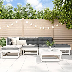 Maison Chic Salon de jardin 6 pcs + coussins - Mobilier/Meubles de jardin - Table et chaises d'extérieur blanc bois massif -MN47810