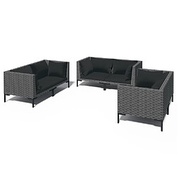 vidaXL Salon de jardin 6 pcs avec coussins Résine tressée Gris foncé