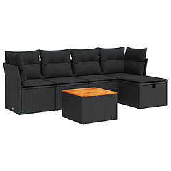 vidaXL Salon de jardin 6 pcs avec coussins noir résine tressée