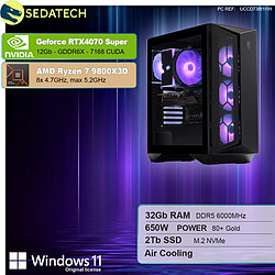 Sedatech PC Gamer ATX Compact • AMD Ryzen 7 9800X3D • RTX4070 Super • 32Go DDR5 • 2To SSD M.2 • Windows 11