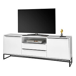 Pegane Meuble TV finition laquée blanc mat - Longueur 184 x Hauteur 69 x Profondeur 40 cm