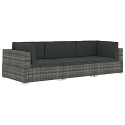 vidaXL Salon de jardin avec coussins 3 pcs résine tressée gris