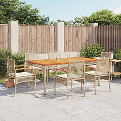 vidaXL Ensemble à manger de jardin et coussins 7 pcs beige poly rotin