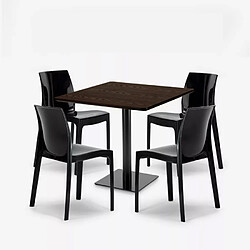 Avis Grand Soleil Ensemble Table Bois Métal 90x90cm Horeca et 4 Chaises Empilables Bar Restaurant Yanez - Noir