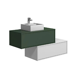 Avis Vente-Unique Meuble de salle de bain suspendu vert et blanc avec simple vasque carrée et deux tiroirs - 94 cm - TEANA II