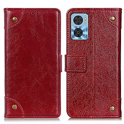 Etui en PU texture nappa, anti-écaillage avec support pour votre Motorola Moto E22i 4G/E22 4G - rouge vin