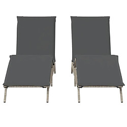 Acheter vidaXL Chaises longues avec coussins lot de 2 gris résine tressée