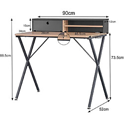 Helloshop26 Bureau adulte avec étagère 90 cm couleur chêne gris clair 19_0000010