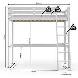 Avis Le Quai Des Affaires Lit mezzanine STUDIO 140x190 + 1 sommier / Blanc