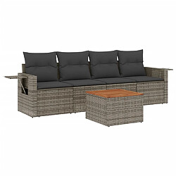 Maison Chic Salon de jardin 5 pcs avec coussins | Ensemble de Table et chaises | Mobilier d'Extérieur gris résine tressée -GKD14583