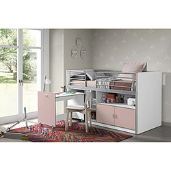 Mes Lit combiné 90x200 cm avec bureau et rangements rose - ASSIA