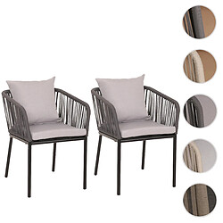 Mendler Set de 2 chaises de jardin HWC-N41, Outdoor accoudoir, résistant aux intempéries Aluminium Seilgeflecht Rope ~ anthracite Coussin gris clair