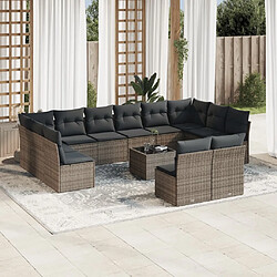 Maison Chic Salon de jardin avec coussins 13 pcs | Ensemble de Table et chaises | Mobilier d'Extérieur gris résine tressée -GKD27329