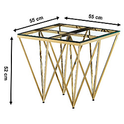 Avis Vivenla Table d'appoint design en acier inoxydable poli doré et plateau en verre trempé transparent L. 55 x P. 55 x H. 52 cm collection VERONA