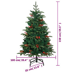 vidaXL Sapin de Noël artificiel avec pommes de pin et baies 150 cm pas cher