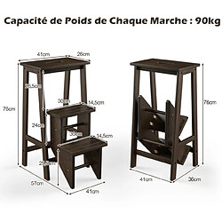 Helloshop26 Tabouret escabeau en bois d'hévéa pliant marchepied 3 marches escabeau multifonctionnel avec marches réversibles marron 20_0005140 pas cher