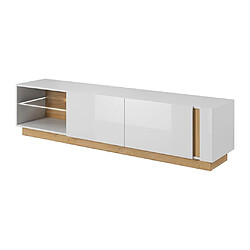 Acheter Vente-Unique Meuble TV MURARI - 2 portes et 2 niches - Avec LEDs - Blanc brillant et chêne