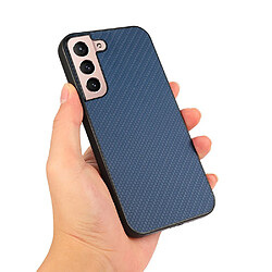 Coque en TPU + PU texture en fibre de carbone bleu pour votre Samsung Galaxy S22