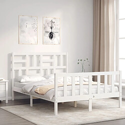 Avis Maison Chic Lit adulte - Cadre Structure de lit avec tête de lit Contemporain blanc petit double bois massif -MN73090