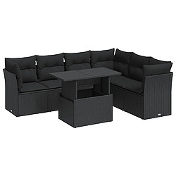 vidaXL Salon de jardin 7 pcs avec coussins noir résine tressée