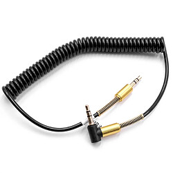 vhbw Adaptateur pour câble audio stéréo 3,5mm vers l'entrée AUX -prise jack vers prise jack- câble en spirale, doré, coudée, rallonge électrique