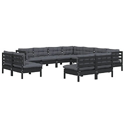 Avis Maison Chic Salon de jardin 11pcs + coussins - Mobilier/Meubles de jardin - Table et chaises d'extérieur Noir Bois de pin solide -MN31791