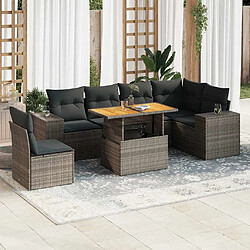 vidaXL Salon de jardin avec coussins 7 pcs gris résine tressée