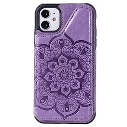 Coque en TPU + PU Empreinte Fleur Antichoc avec béquille violet pour votre Apple iPhone 11 6.1 pouces