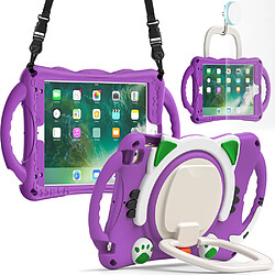 Coque en TPU + silicone avec béquille rotative et bandoulière violet/vert pour votre Apple iPad Mini/2/3/4/mini (2019) 7.9 pouces