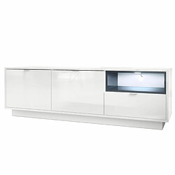 Mpc Meuble TV Blanc Haute Brillance Avec Une Insertion En Gris Haute Brillance + LED