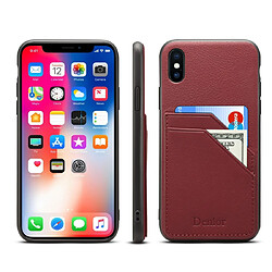 Wewoo Coque Pour iPhone XR Denior V1 Housse de protection en cuir de vachette voiture de luxe avec fentes double carte rouge foncé