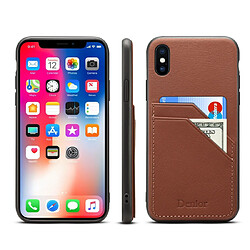 Wewoo Coque Pour iPhone XR Denior V1 Housse de protection en cuir de vachette voiture de luxe avec fentes carte double marron