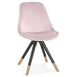 Alterego Chaise design 'HAMILTON' en velours rose et pieds en bois noir