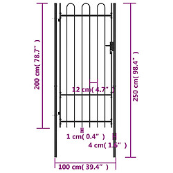 Acheter vidaXL Portillon simple porte avec dessus arqué Acier 1x2 m Noir