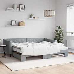 Maison Chic Lit d'appoint avec gigogne et matelas | Lit de jour | Lit de repos gris clair 90x200 cm tissu -GKD38647