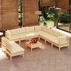 Maison Chic Salon de jardin 10 pcs + coussins - Mobilier/Meubles de jardin - Table et chaises d'extérieur crème Bois de pin solide -MN56205