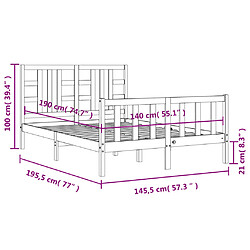 Vidaxl Cadre de lit avec tête de lit blanc 140x190 cm bois massif pas cher