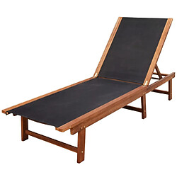 Helloshop26 Lot de 2 transats chaise longue bain de soleil lit de jardin terrasse meuble d'extérieur et table bois d'acacia solide et textilène 02_0012144