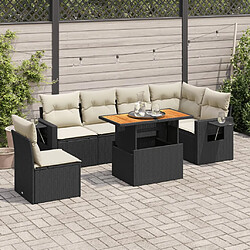 vidaXL Salon de jardin 7 pcs avec coussins noir résine tressée