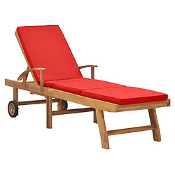 Helloshop26 Transat chaise longue bain de soleil lit de jardin terrasse meuble d'extérieur avec coussin bois de teck solide rouge 02_0012431