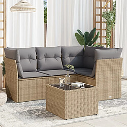 Maison Chic Salon de jardin avec coussins 5 pcs | Ensemble de Table et chaises | Mobilier d'Extérieur beige résine tressée -GKD44993