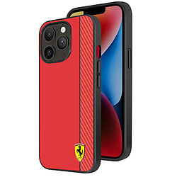 Ferrari Coque pour iPhone 14 Pro Max Bi-matière Effet Carbone Compatible QI Rouge