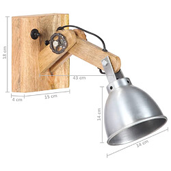 vidaXL Lampe murale E27 Argenté Bois de manguier massif et fer pas cher