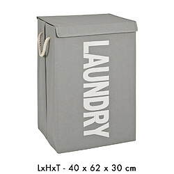 Acheter Pegane Panier à linge en tissu canvas gris, motif "Laundry" blanc - Longueur 40 x Hauteur 62 x Profondeur 30 cm