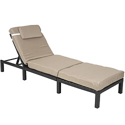 Decoshop26 Transat chaise longue bain de soleil jardin en polyrotin anthracite avec coussin 04_0004236