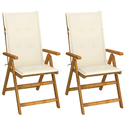 Maison Chic Lot de 2 Chaises inclinables de jardin avec coussins | chaises d'extérieur | Fauteuil Relax Bois d'acacia -GKD39301