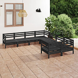 vidaXL Salon de jardin 8 pcs Bois de pin massif Noir