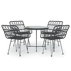 Maison Chic Mobilier à dîner 5 pcs de jardin - Ensemble table et chaises d'extérieur - Salon/Mobilier de jardin classique Noir Résine tressée -MN30602